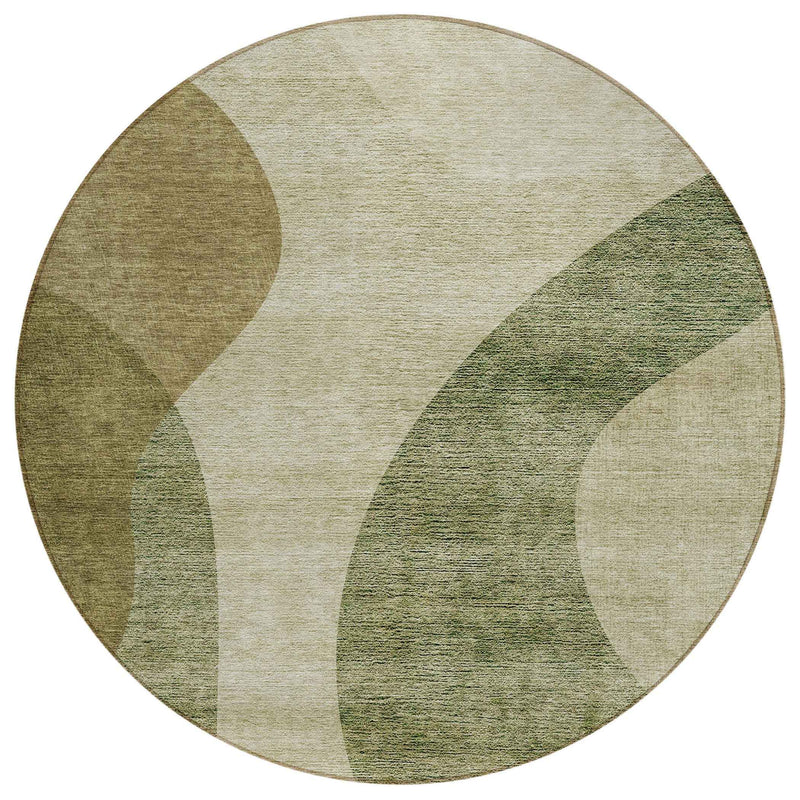 8' Beige And Chocolate Round Abstract Washable Indoor Outdoor Area Rug