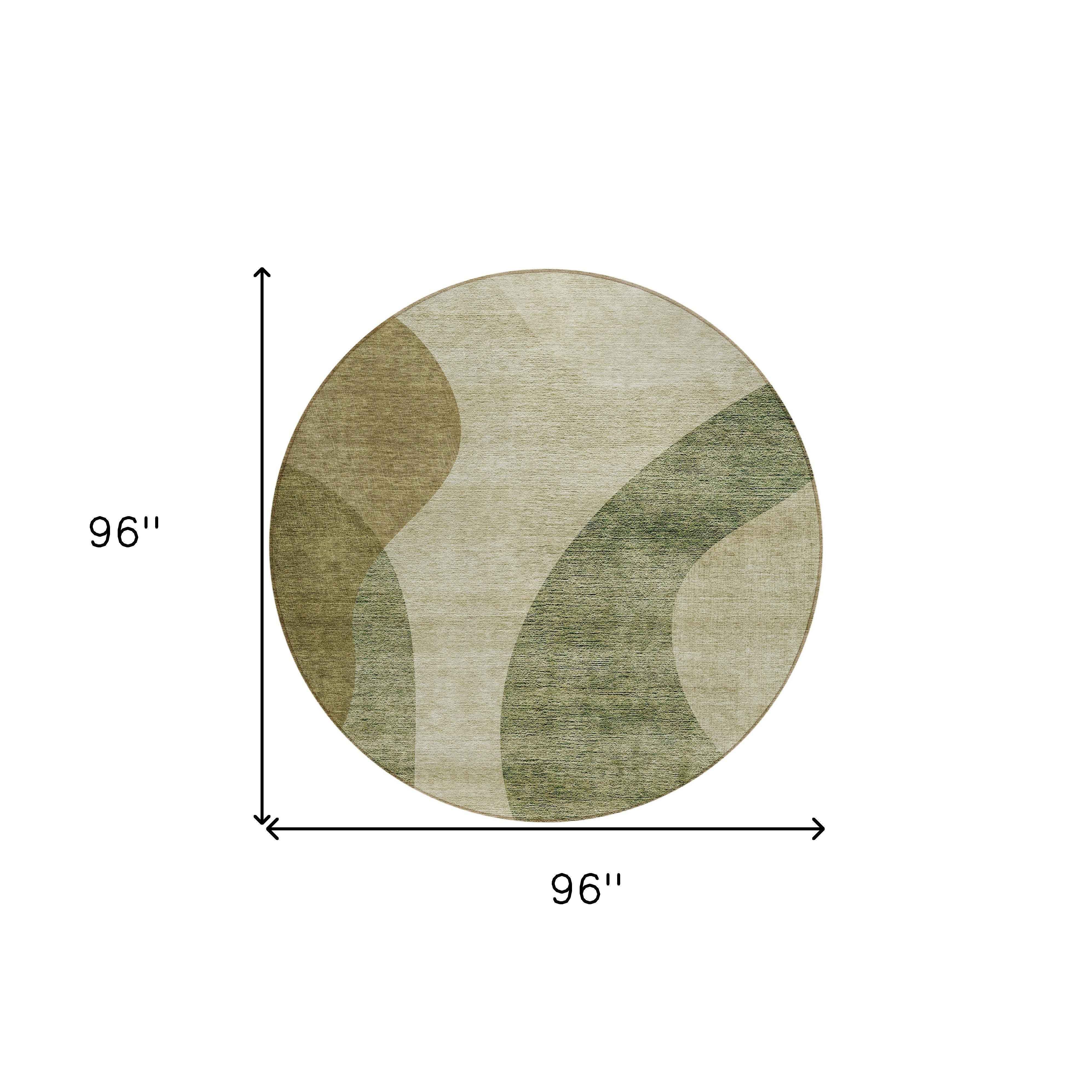 8' Beige And Chocolate Round Abstract Washable Indoor Outdoor Area Rug