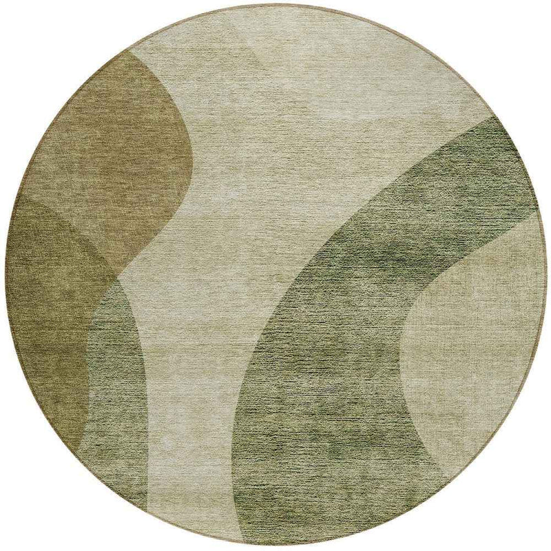 8' Beige And Chocolate Round Abstract Washable Indoor Outdoor Area Rug