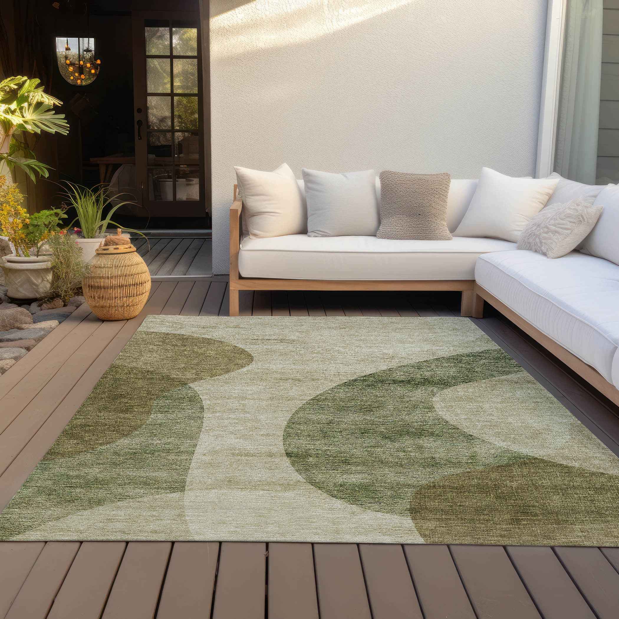 10' X 14' Beige And Chocolate Abstract Washable Indoor Outdoor Area Rug