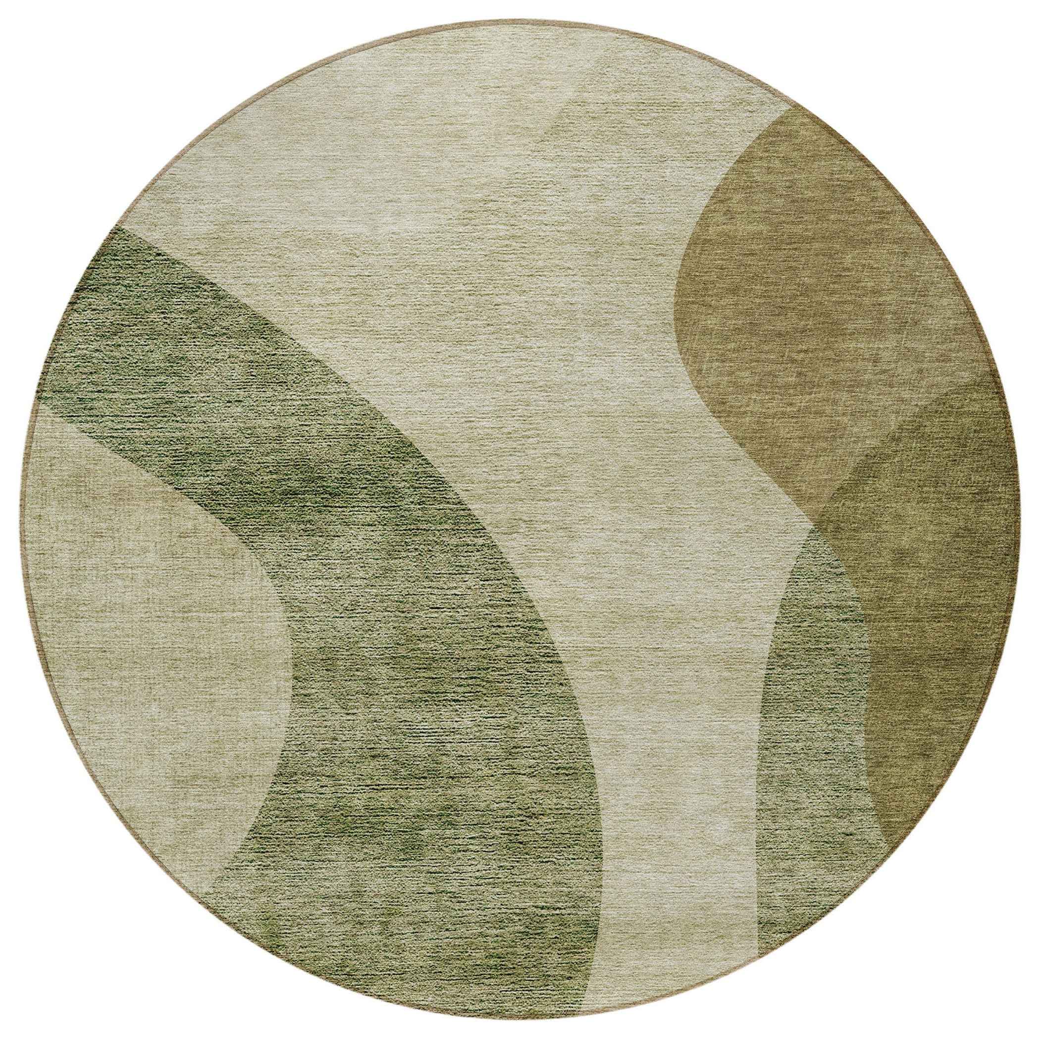 8' Beige And Chocolate Round Abstract Washable Indoor Outdoor Area Rug
