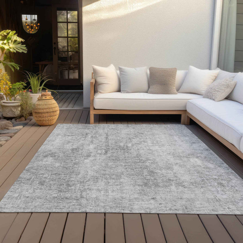 8' X 10' Gray Silver And Charcoal Abstract Washable Indoor Outdoor Area Rug