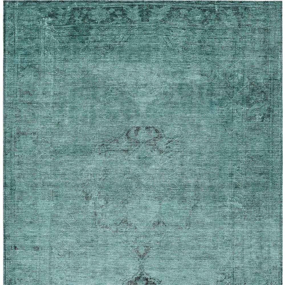 8' X 10' Teal Blue Turquoise And Charcoal Oriental Washable Indoor Outdoor Area Rug