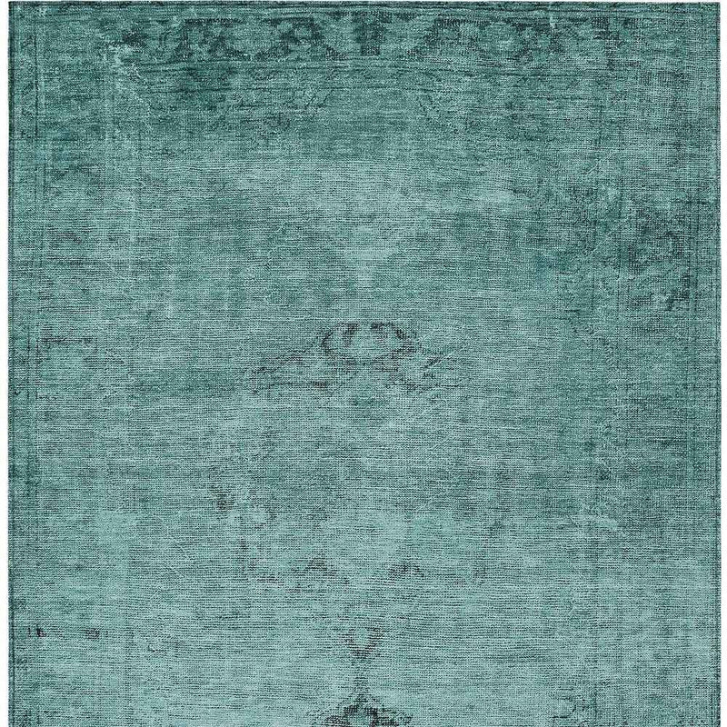 8' X 10' Teal Blue Turquoise And Charcoal Oriental Washable Indoor Outdoor Area Rug