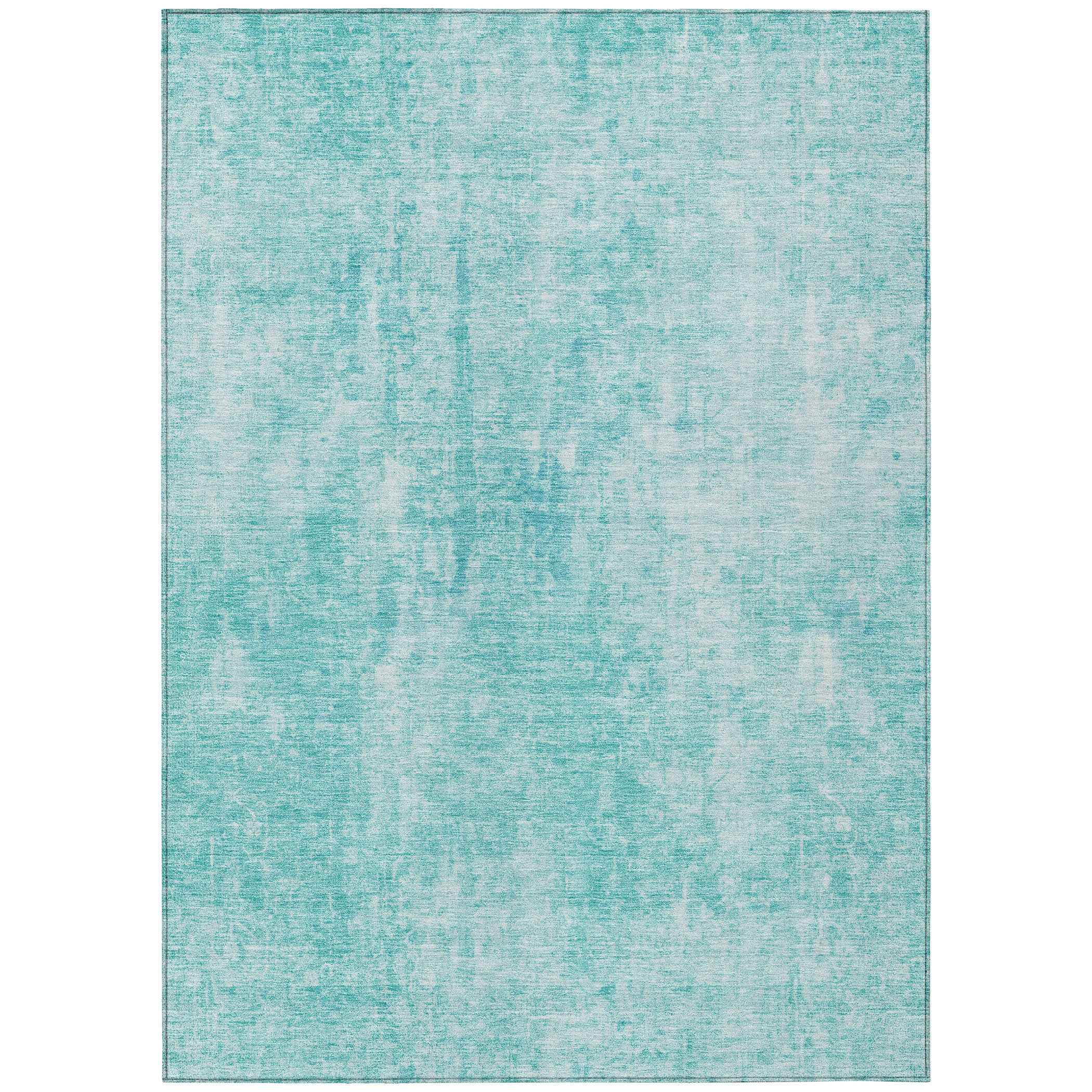 10' X 14' Teal Blue And Ivory Abstract Washable Indoor Outdoor Area Rug