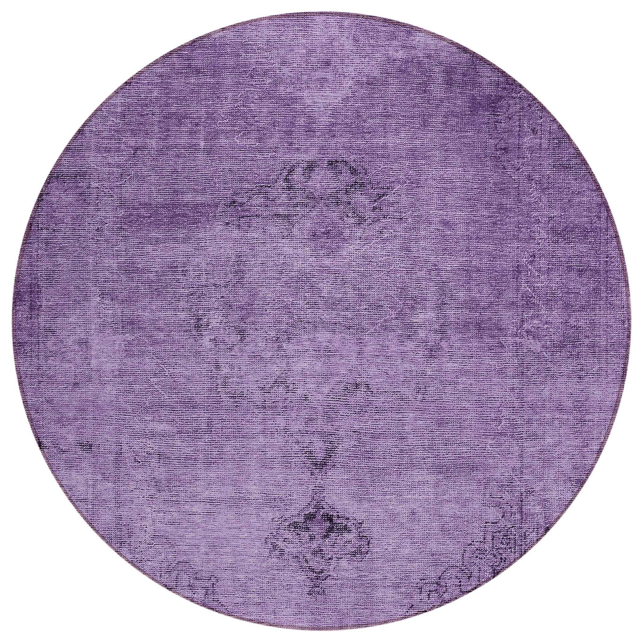8' Purple Eggplant And Lavender Round Oriental Washable Indoor Outdoor Area Rug