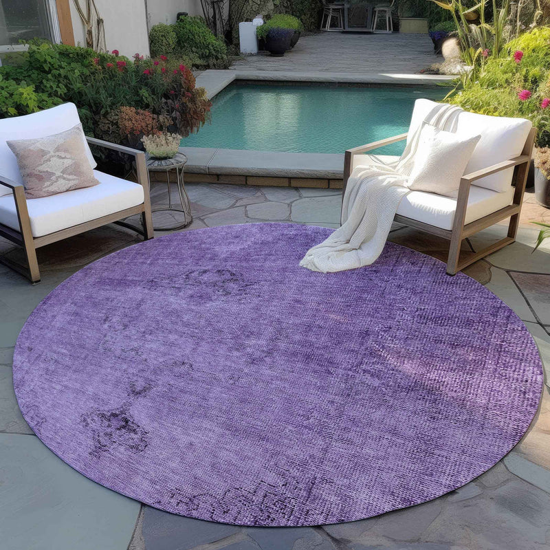 8' Purple Eggplant And Lavender Round Oriental Washable Indoor Outdoor Area Rug