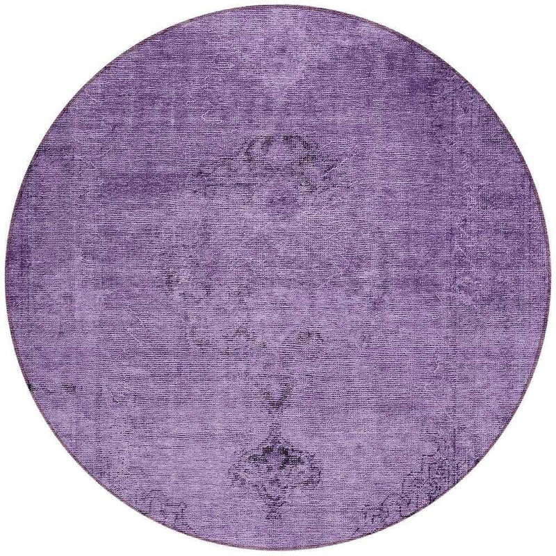 8' Purple Eggplant And Lavender Round Oriental Washable Indoor Outdoor Area Rug