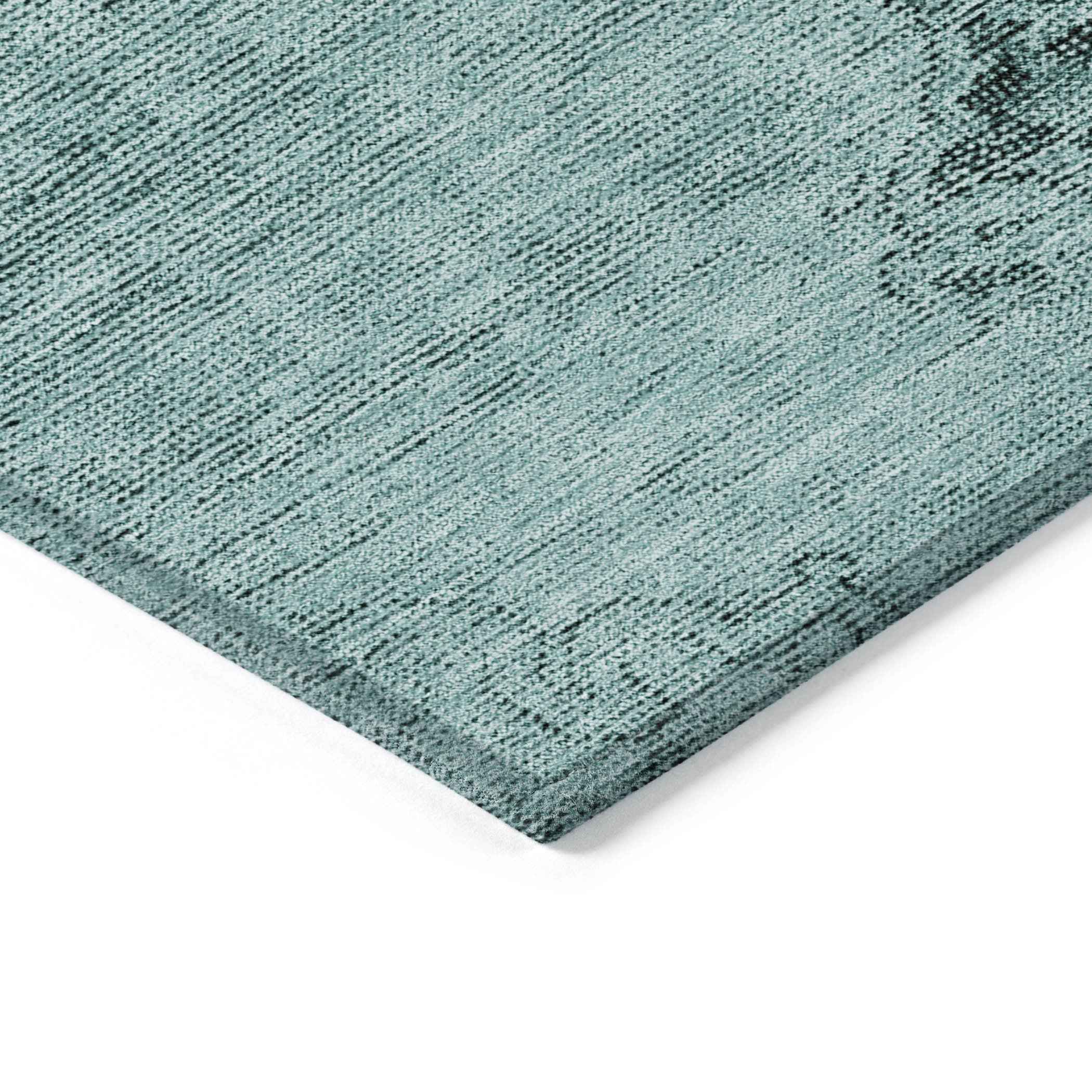 8' X 10' Teal Blue Turquoise And Charcoal Oriental Washable Indoor Outdoor Area Rug