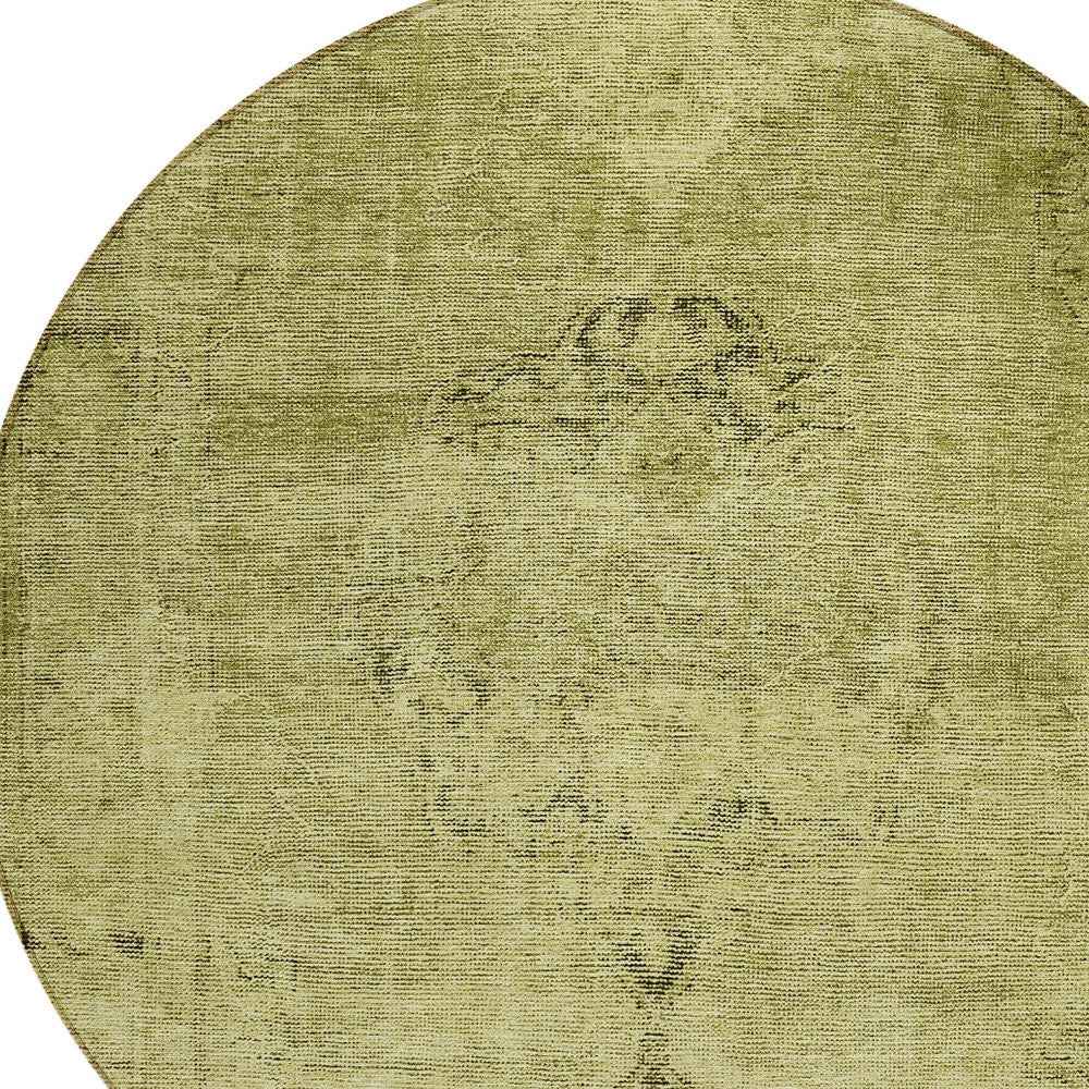 8' Khaki Brown And Taupe Round Oriental Washable Indoor Outdoor Area Rug