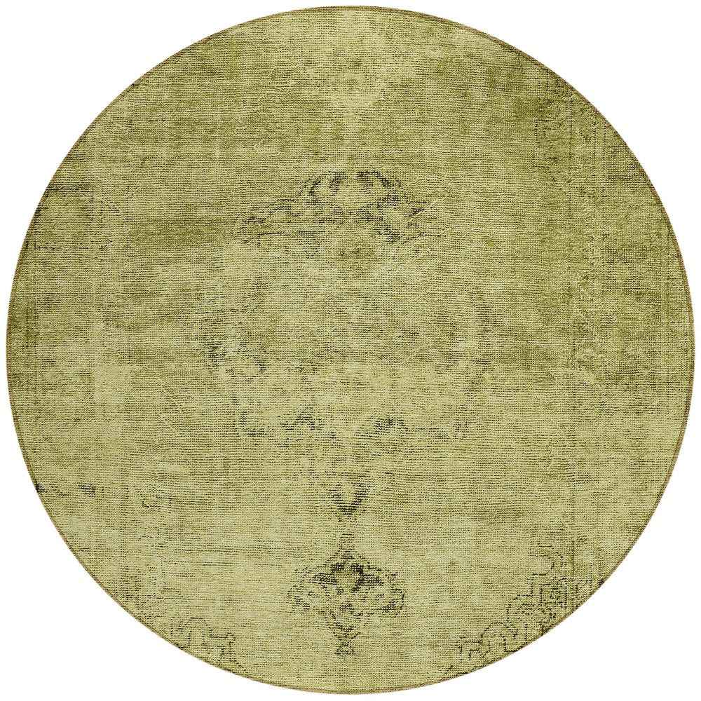8' Khaki Brown And Taupe Round Oriental Washable Indoor Outdoor Area Rug
