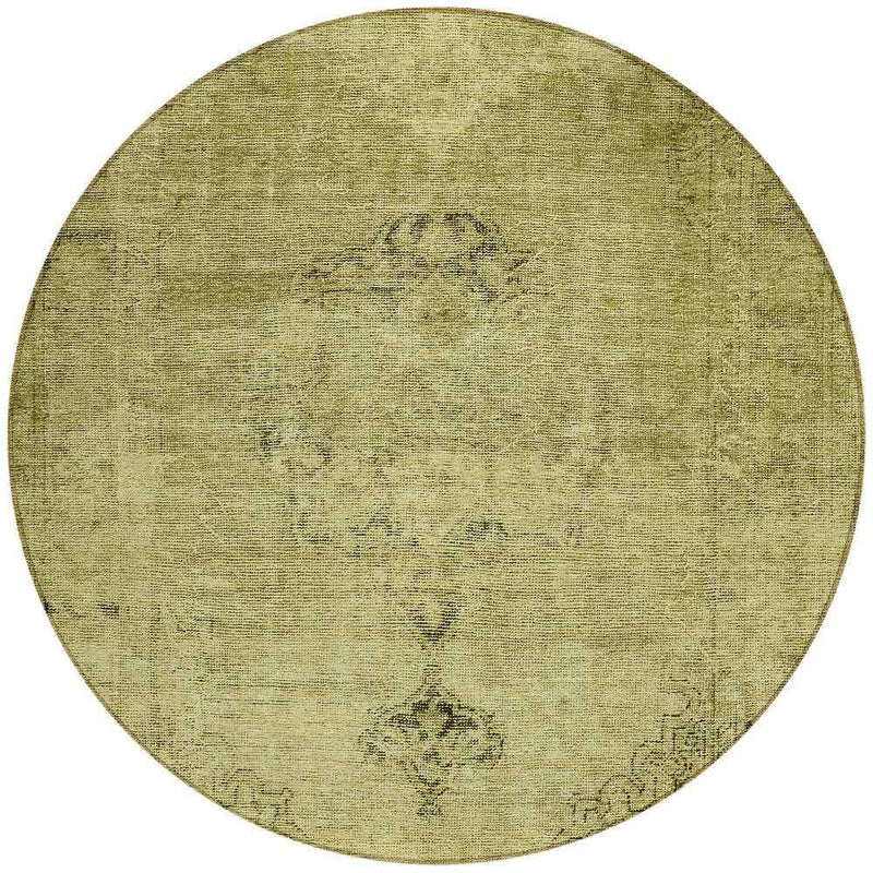 8' Khaki Brown And Taupe Round Oriental Washable Indoor Outdoor Area Rug