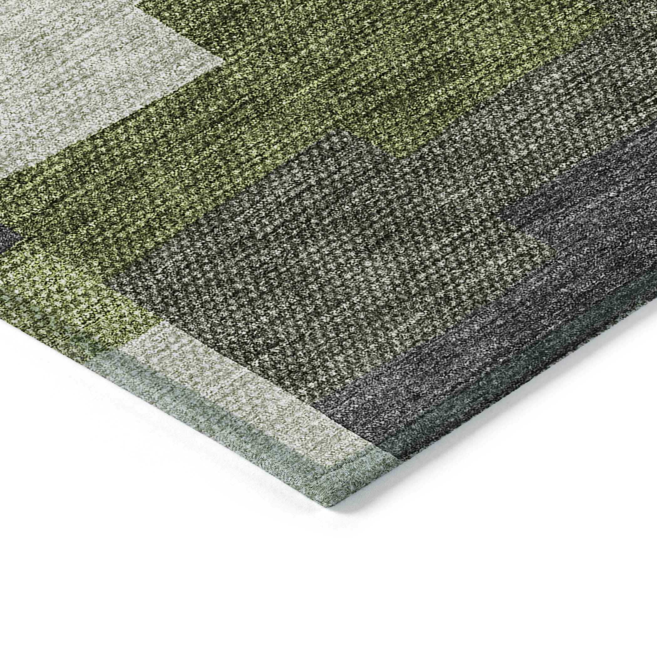 3' X 5' Olive Green And Artichoke Green Geometric Washable Indoor Outdoor Area Rug