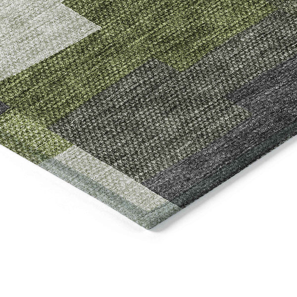 3' X 5' Olive Green And Artichoke Green Geometric Washable Indoor Outdoor Area Rug
