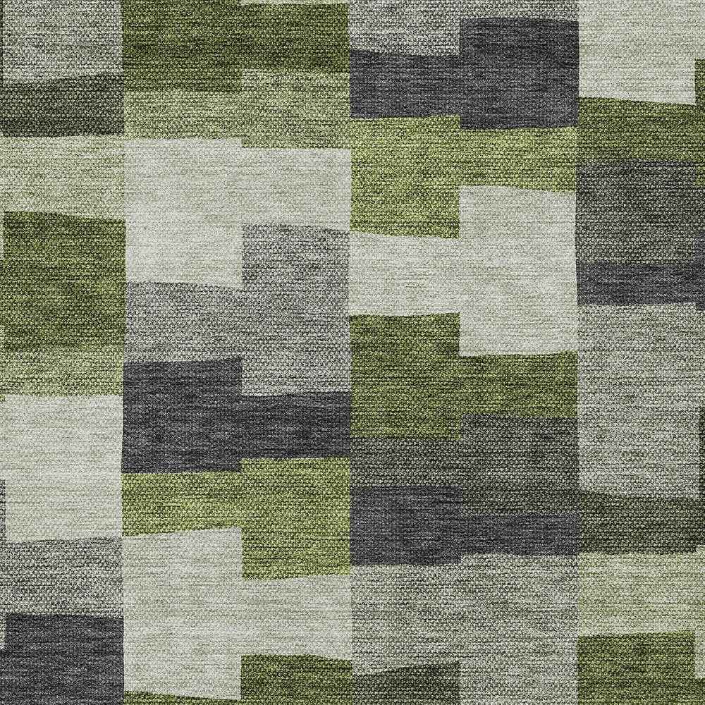 3' X 5' Olive Green And Artichoke Green Geometric Washable Indoor Outdoor Area Rug