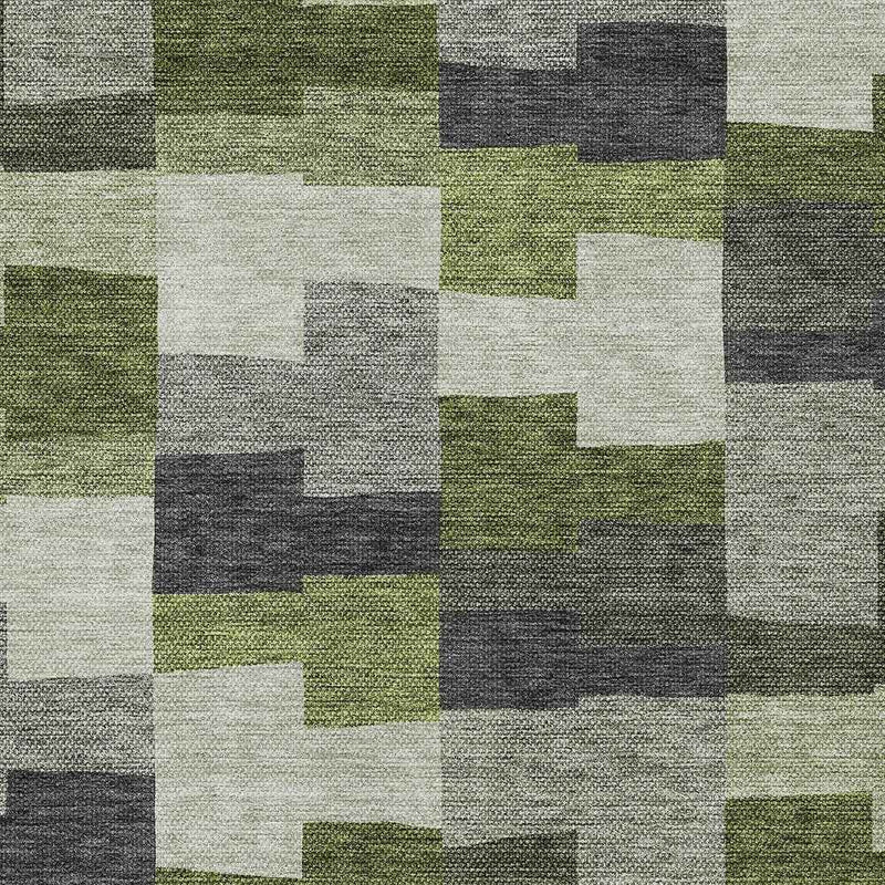 3' X 5' Olive Green And Artichoke Green Geometric Washable Indoor Outdoor Area Rug