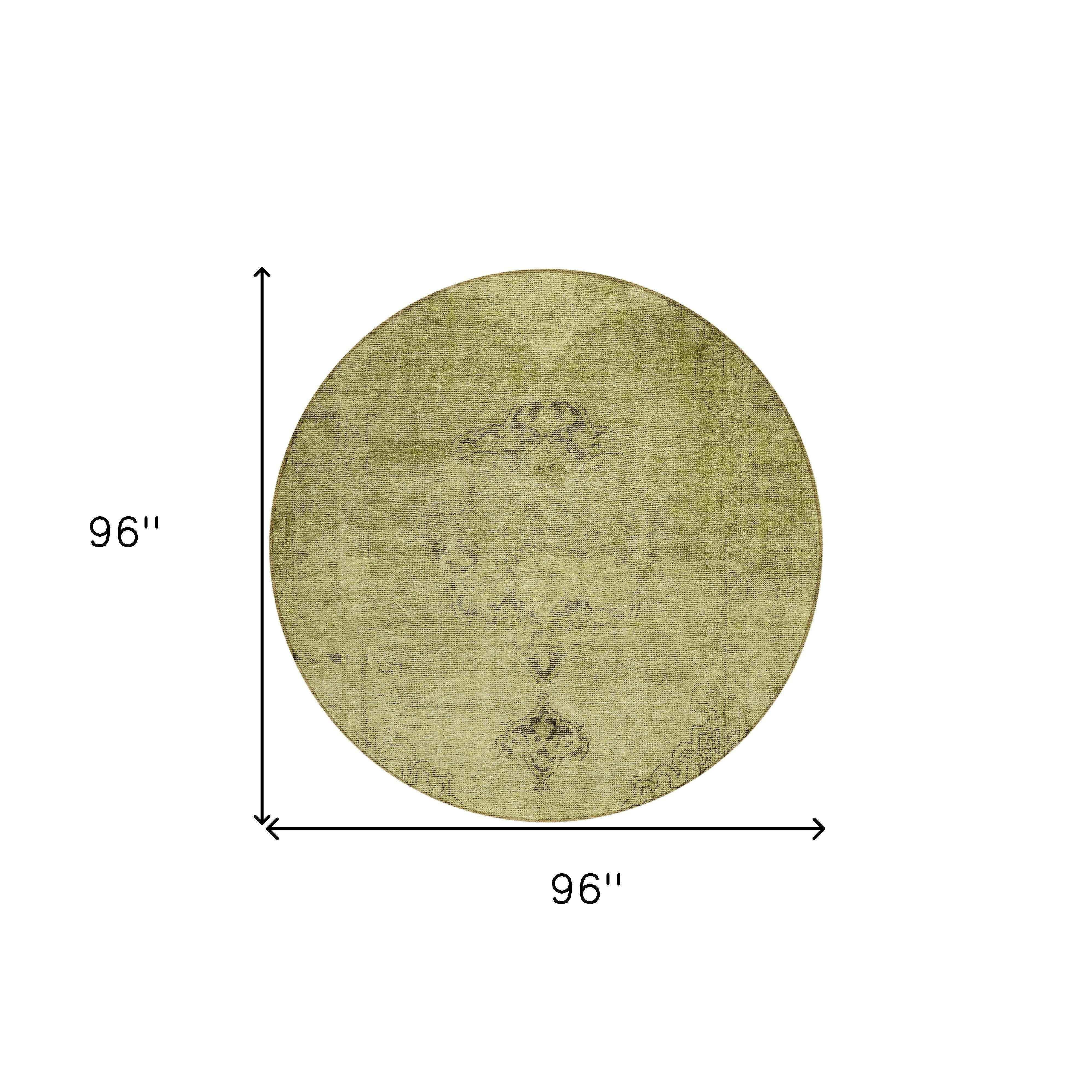 8' Khaki Brown And Taupe Round Oriental Washable Indoor Outdoor Area Rug