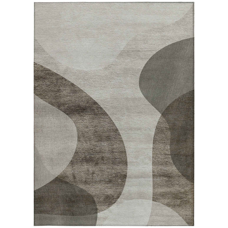 5' X 8' Taupe Beige And Chocolate Abstract Washable Indoor Outdoor Area Rug