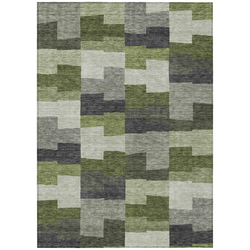 3' X 5' Olive Green And Artichoke Green Geometric Washable Indoor Outdoor Area Rug