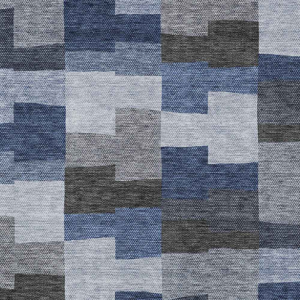 9' X 12' Navy Blue And Sky Blue Geometric Washable Indoor Outdoor Area Rug