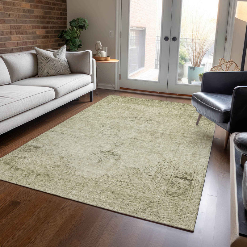 3' X 5' Beige Taupe And Brown Oriental Washable Indoor Outdoor Area Rug