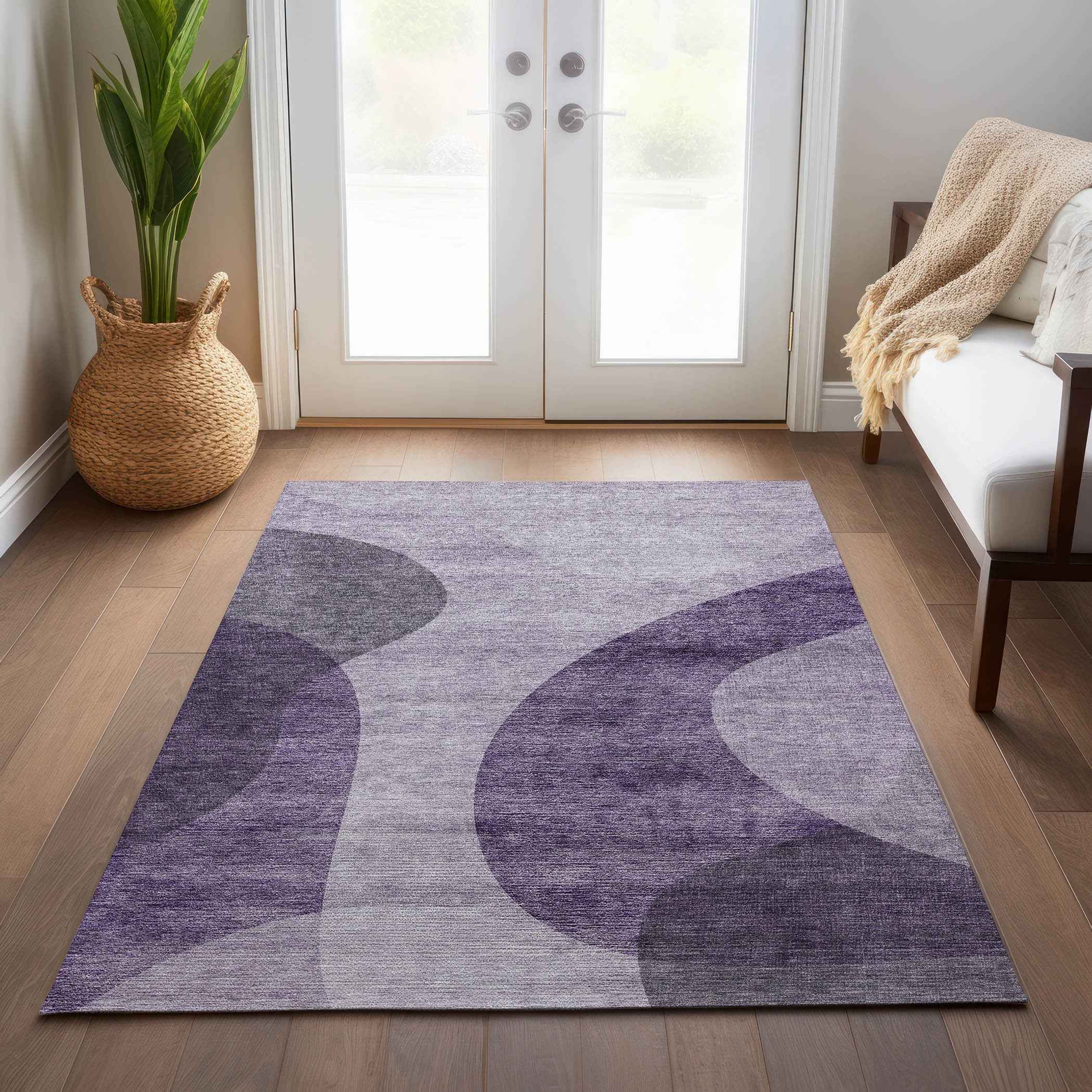 8' X 10' Purple Lavender And Eggplant Abstract Washable Indoor Outdoor Area Rug