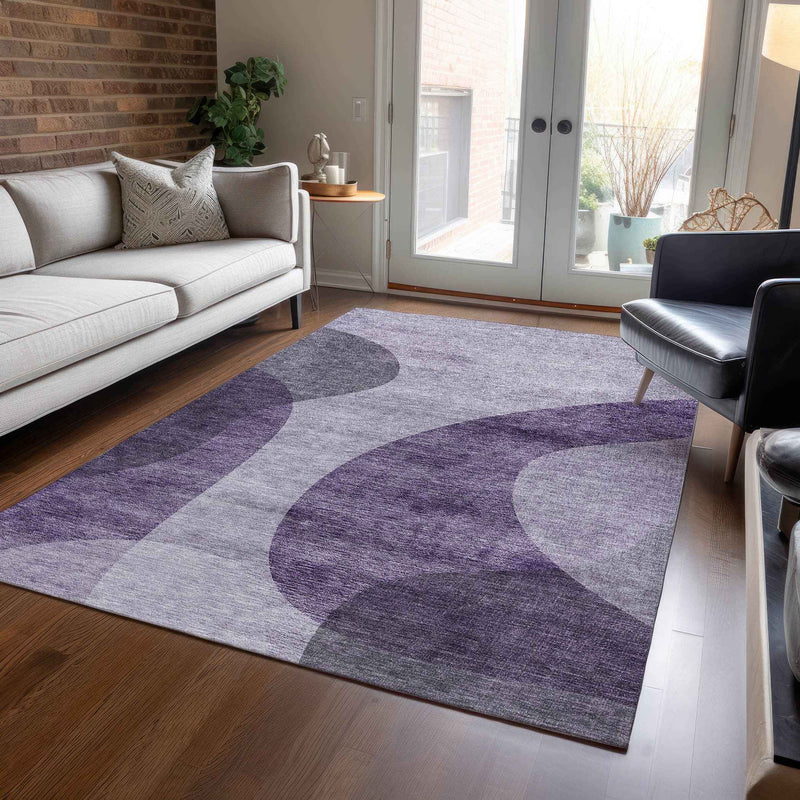 8' X 10' Purple Lavender And Eggplant Abstract Washable Indoor Outdoor Area Rug