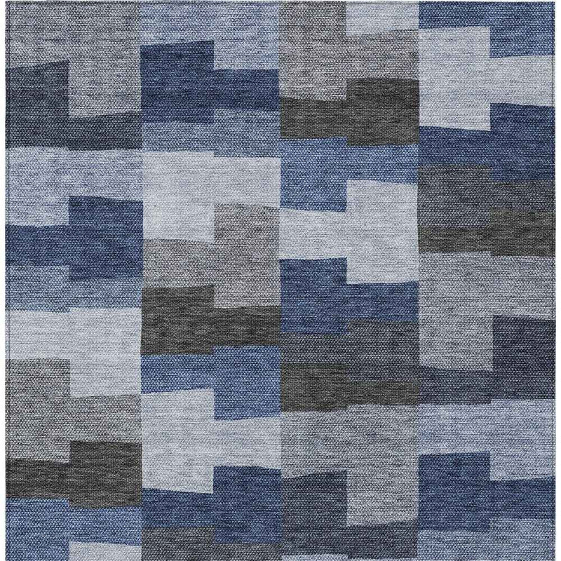 3' X 5' Navy Blue And Sky Blue Geometric Washable Indoor Outdoor Area Rug