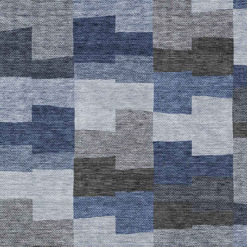 3' X 5' Navy Blue And Sky Blue Geometric Washable Indoor Outdoor Area Rug