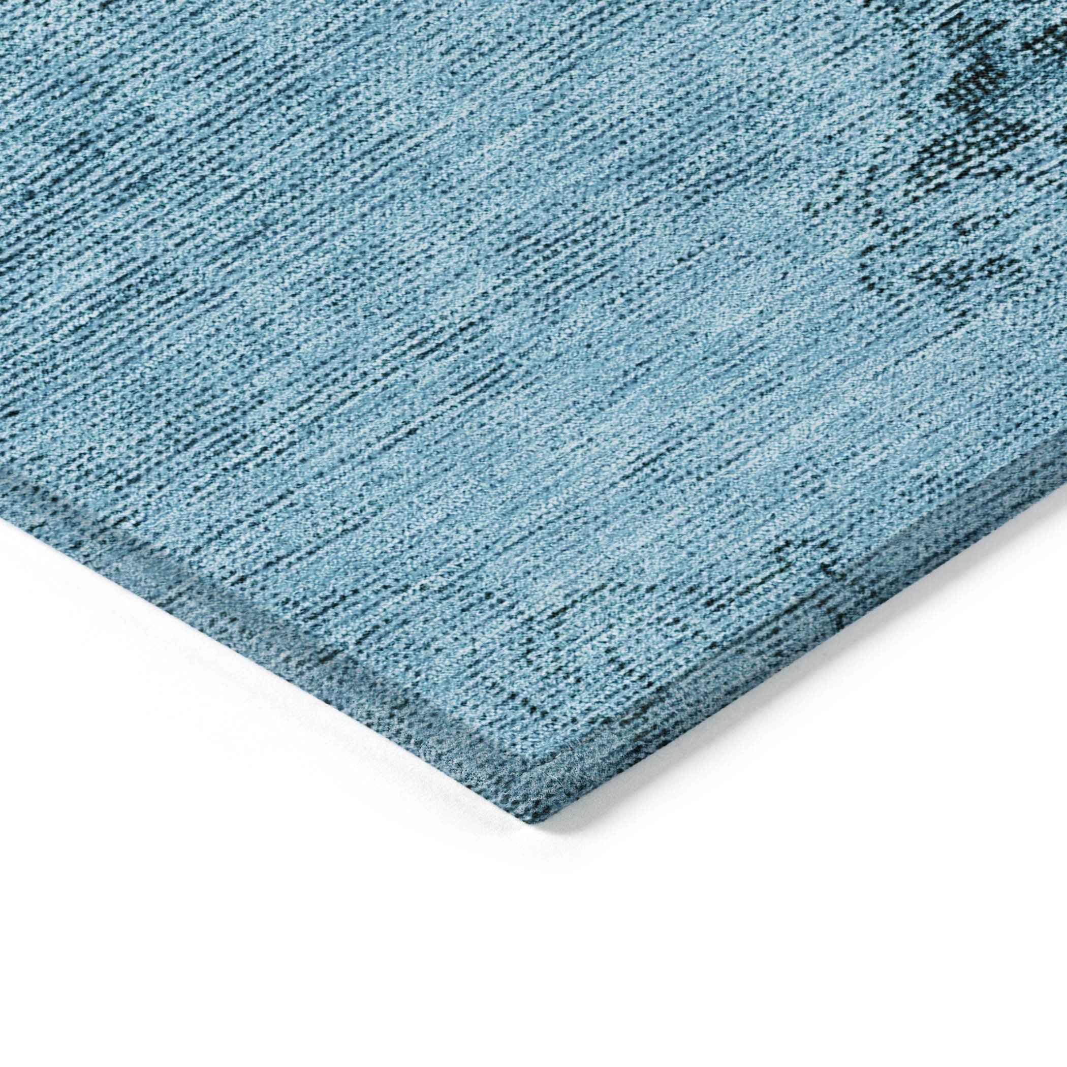 9' X 12' Denim Blue And Navy Blue Oriental Washable Indoor Outdoor Area Rug