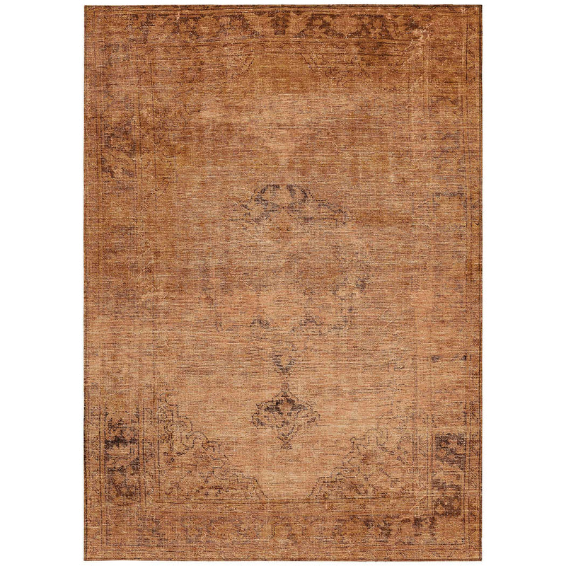 10' X 14' Copper Orange And Brown Oriental Washable Indoor Outdoor Area Rug