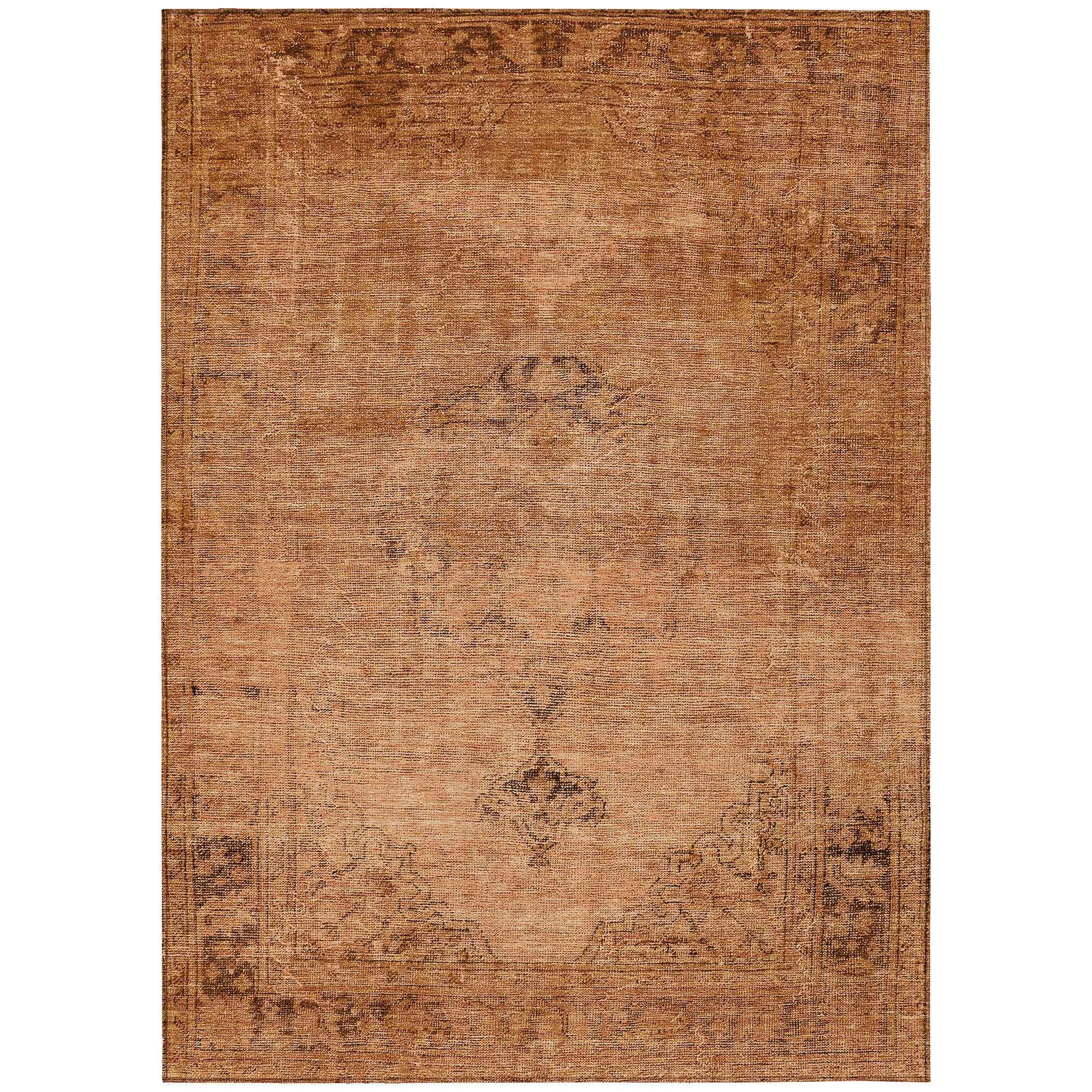 10' X 14' Copper Orange And Brown Oriental Washable Indoor Outdoor Area Rug