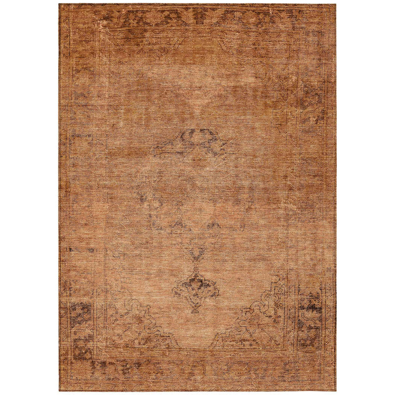 10' X 14' Copper Orange And Brown Oriental Washable Indoor Outdoor Area Rug