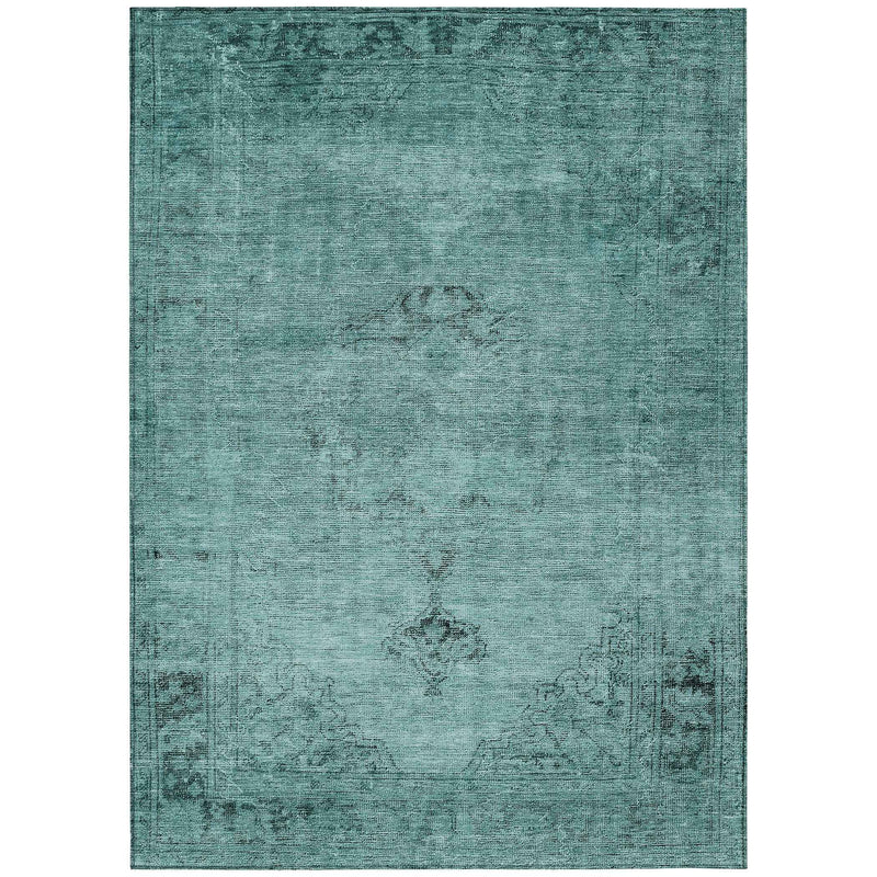 5' X 8' Teal Blue Turquoise And Charcoal Oriental Washable Indoor Outdoor Area Rug