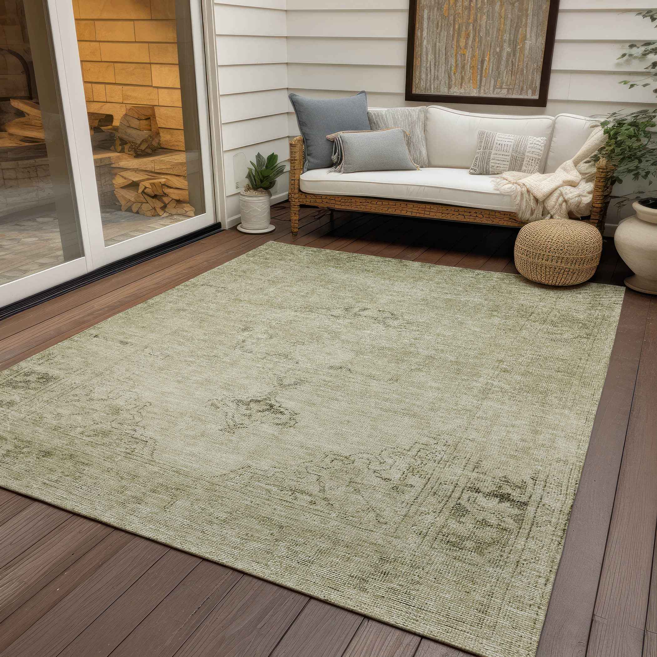 9' X 12' Beige Taupe And Brown Oriental Washable Indoor Outdoor Area Rug