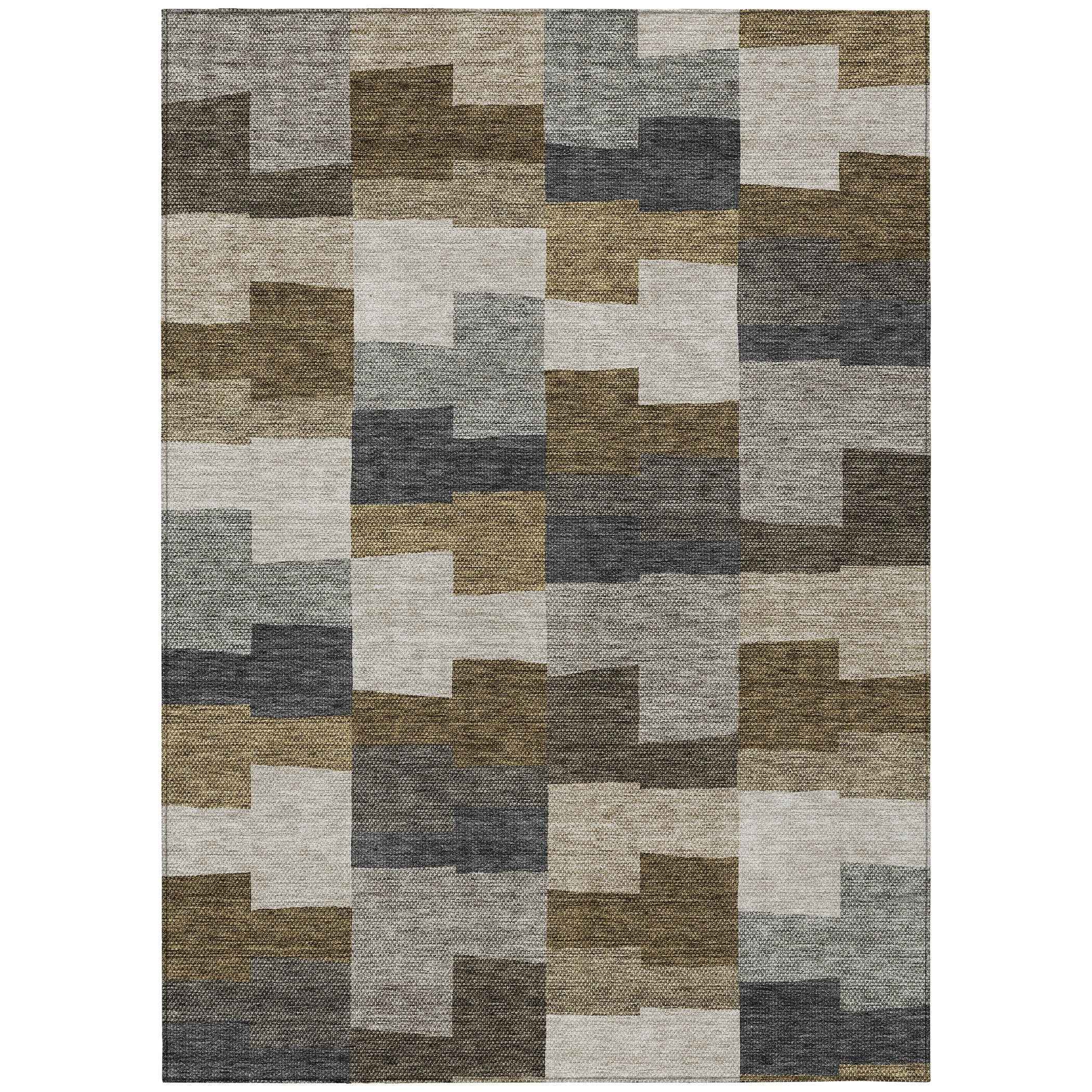 3' X 5' Brown Beige And Ivory Geometric Washable Indoor Outdoor Area Rug