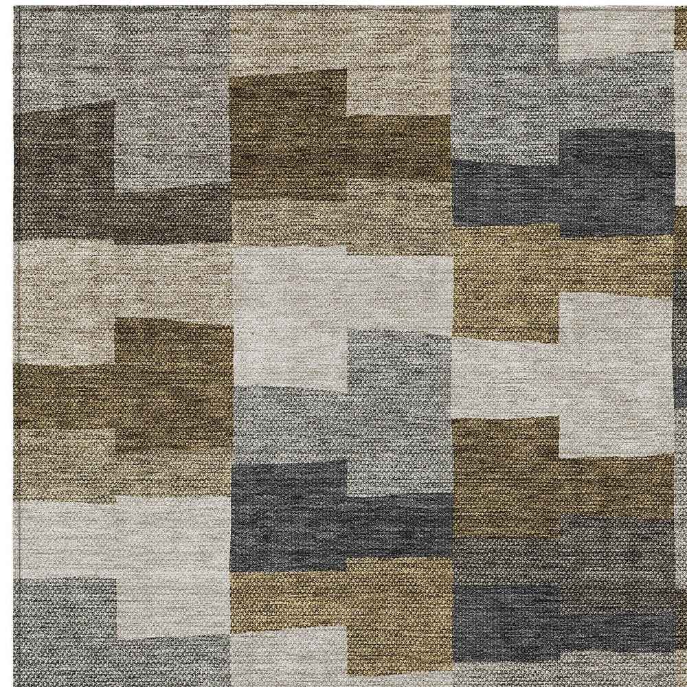 3' X 5' Brown Beige And Ivory Geometric Washable Indoor Outdoor Area Rug