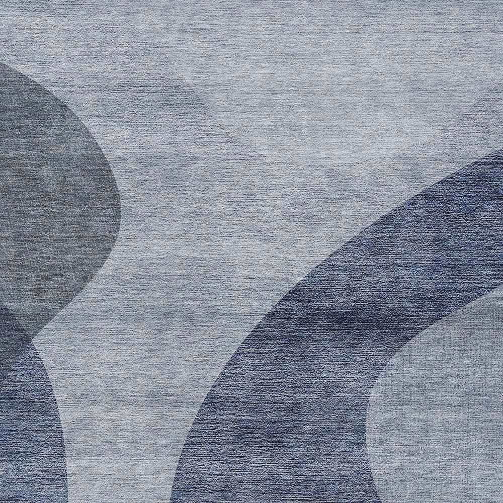 3' X 5' Denim Blue And Sky Blue Abstract Washable Indoor Outdoor Area Rug