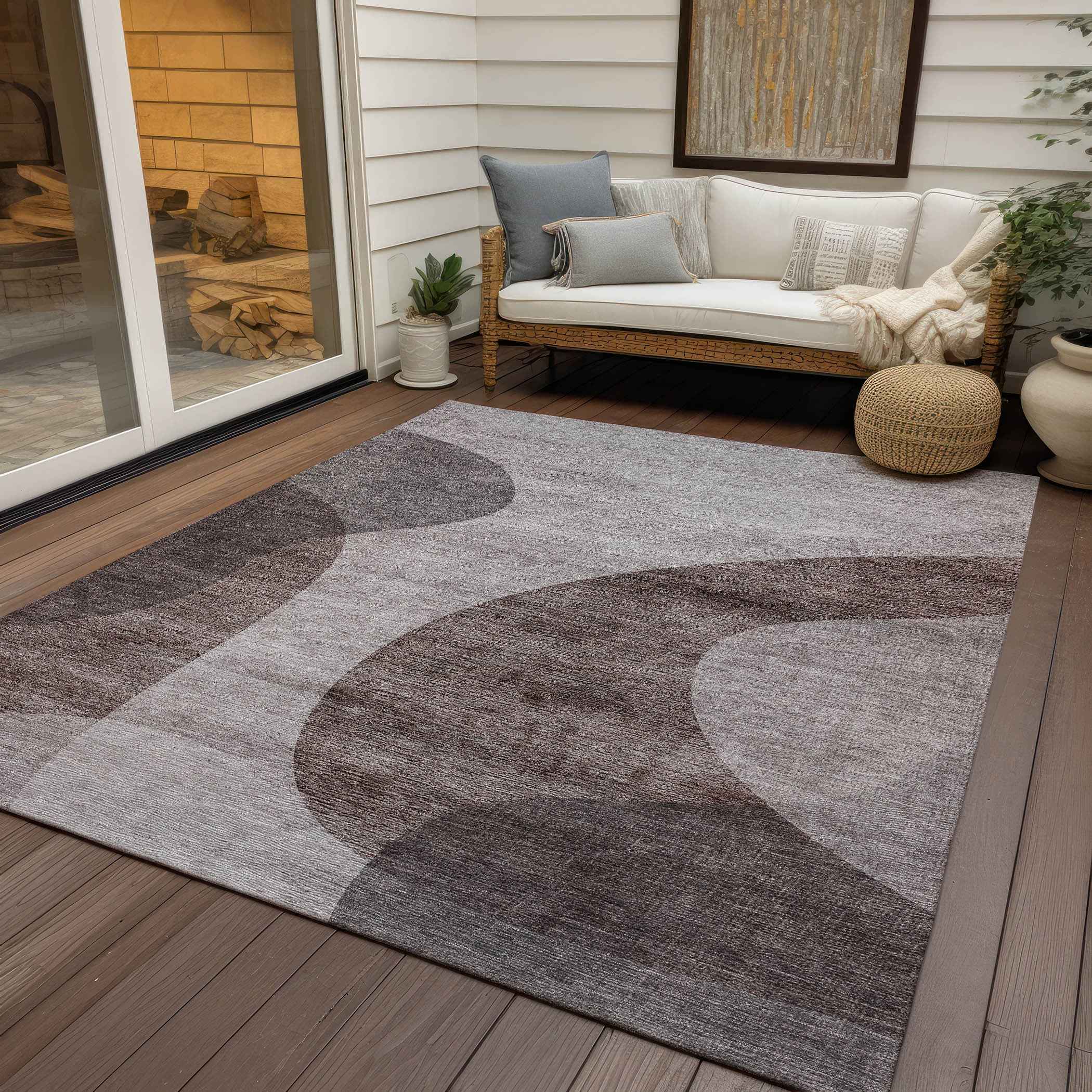 9' X 12' Brown Taupe And Beige Abstract Washable Indoor Outdoor Area Rug