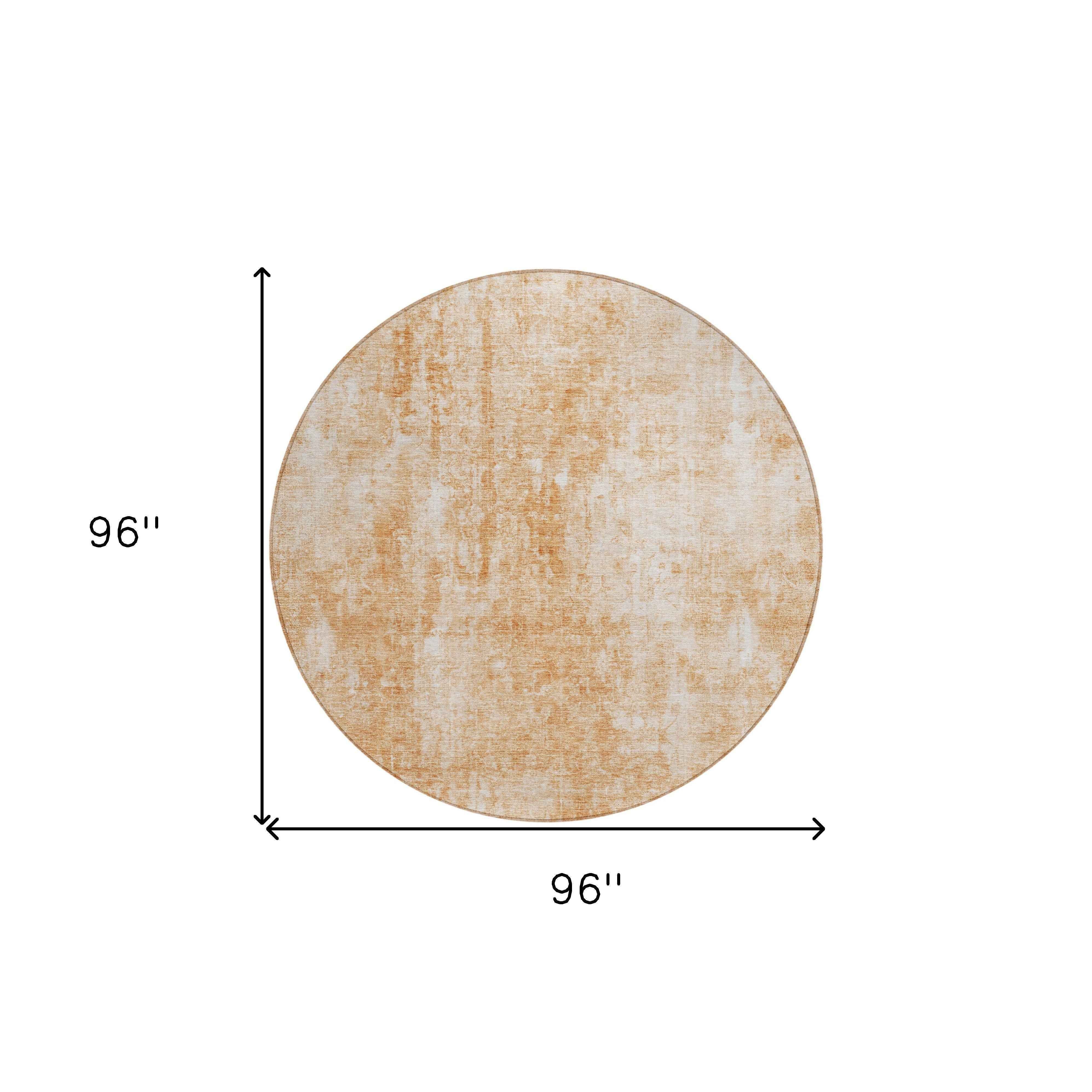 8' Terra Cotta Copper And Ivory Round Abstract Washable Indoor Outdoor Area Rug