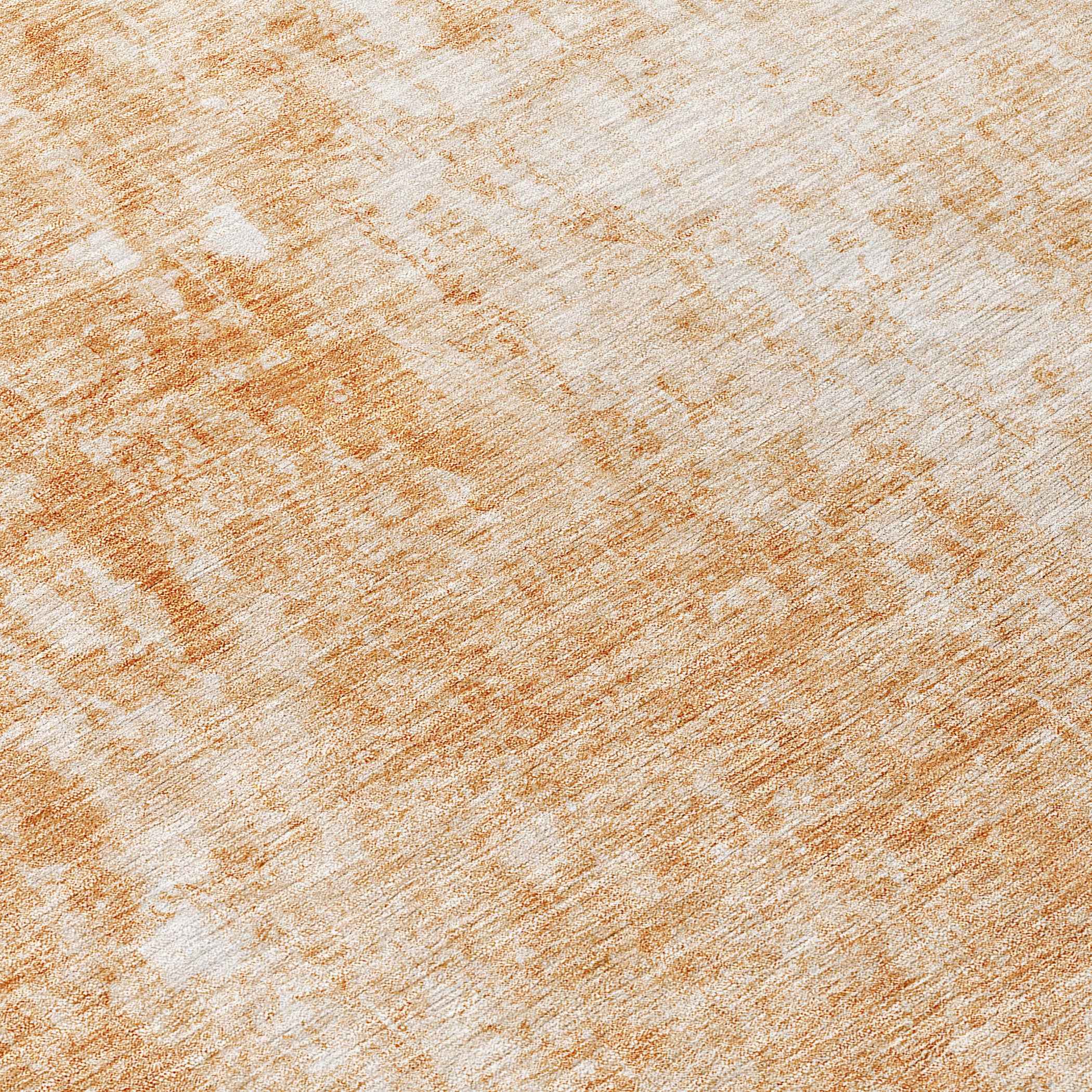 8' Terra Cotta Copper And Ivory Round Abstract Washable Indoor Outdoor Area Rug