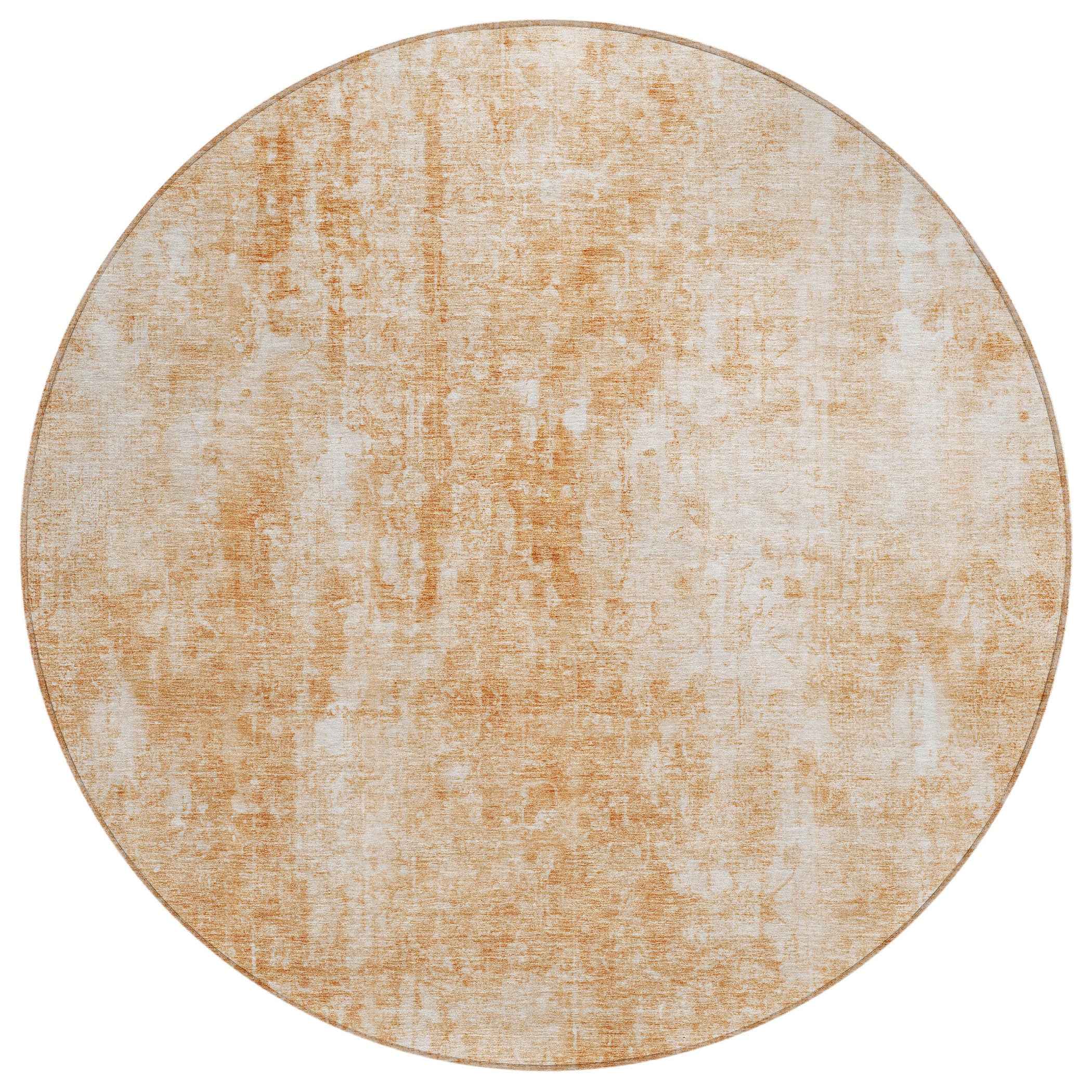 8' Terra Cotta Copper And Ivory Round Abstract Washable Indoor Outdoor Area Rug