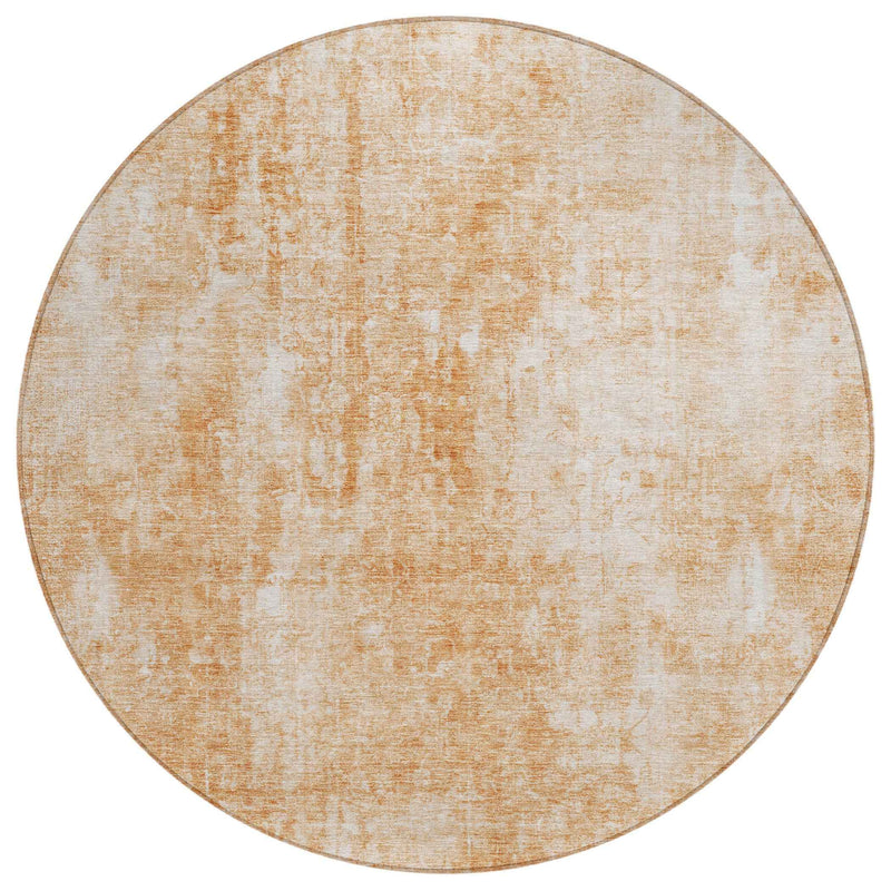 8' Terra Cotta Copper And Ivory Round Abstract Washable Indoor Outdoor Area Rug