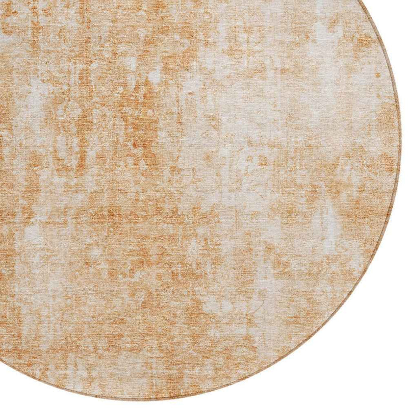 8' Terra Cotta Copper And Ivory Round Abstract Washable Indoor Outdoor Area Rug