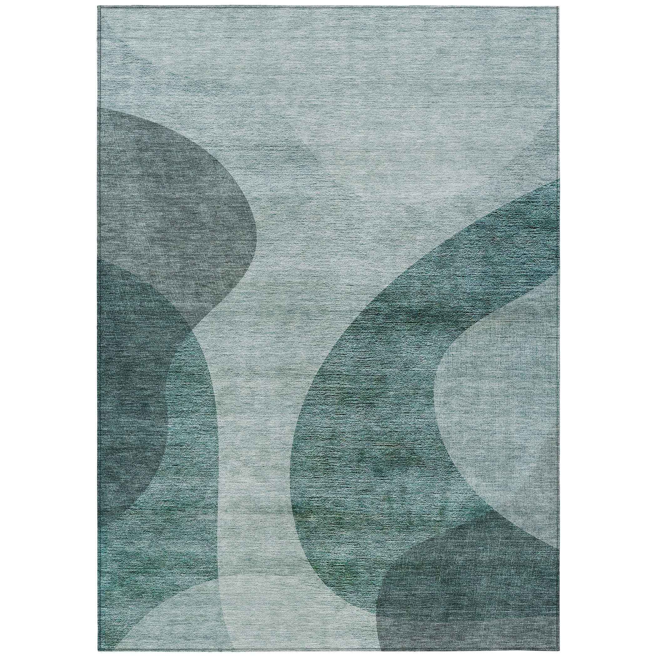 5' X 8' Green And Sage Abstract Washable Indoor Outdoor Area Rug