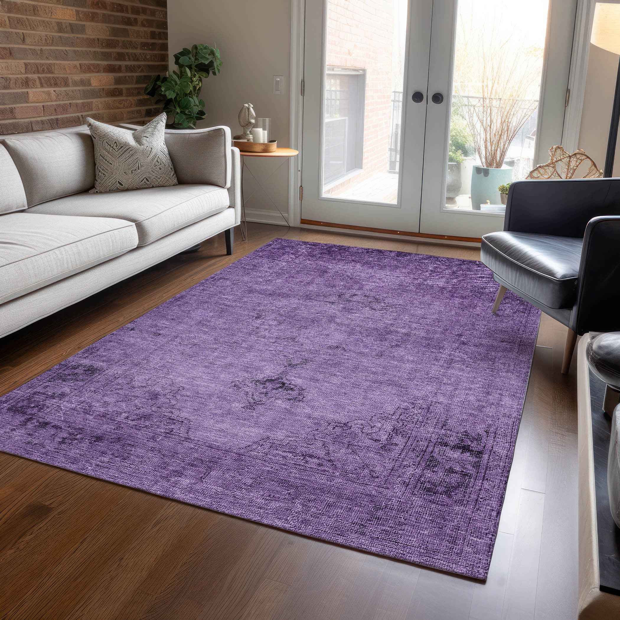 10' X 14' Purple Eggplant And Lavender Oriental Washable Indoor Outdoor Area Rug