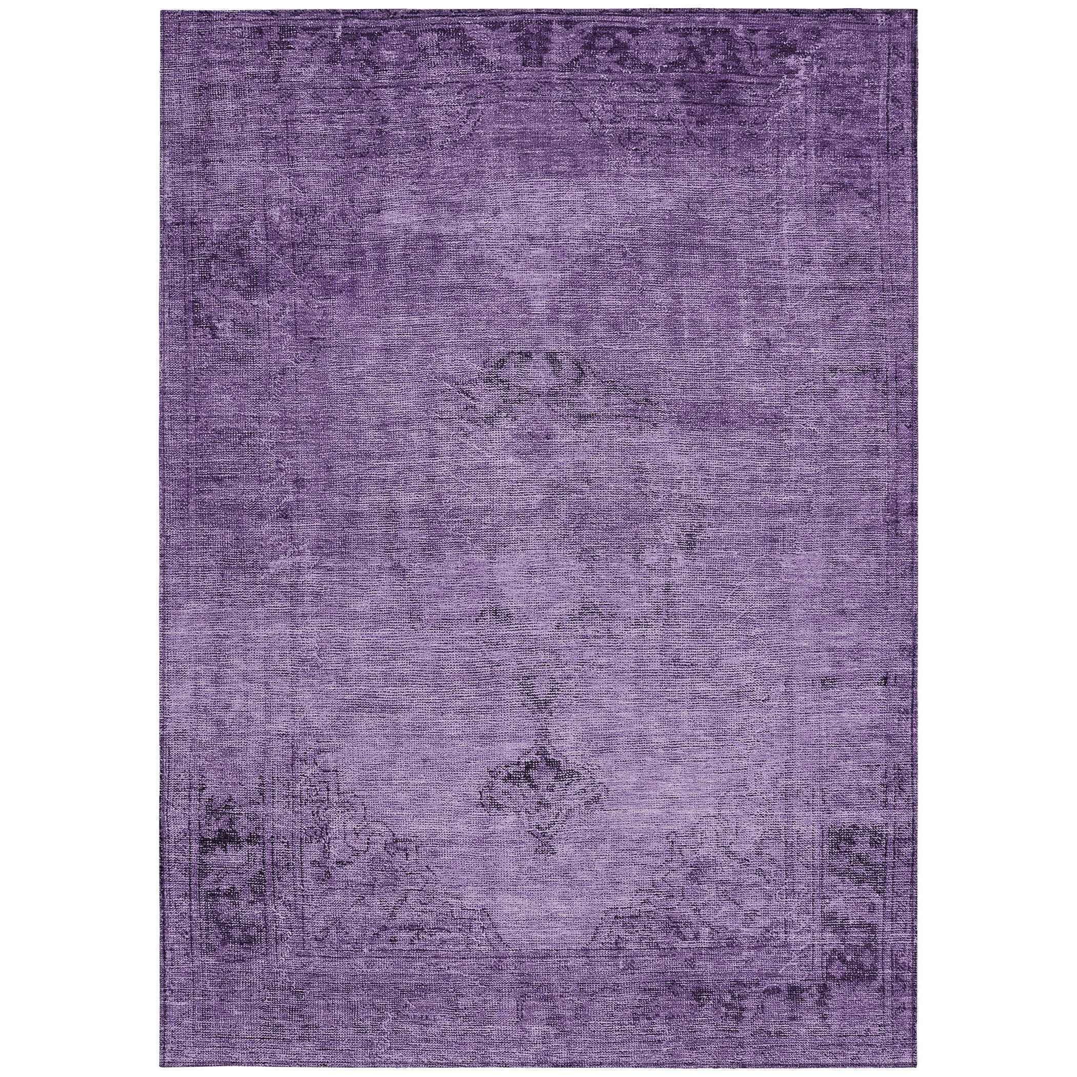 10' X 14' Purple Eggplant And Lavender Oriental Washable Indoor Outdoor Area Rug