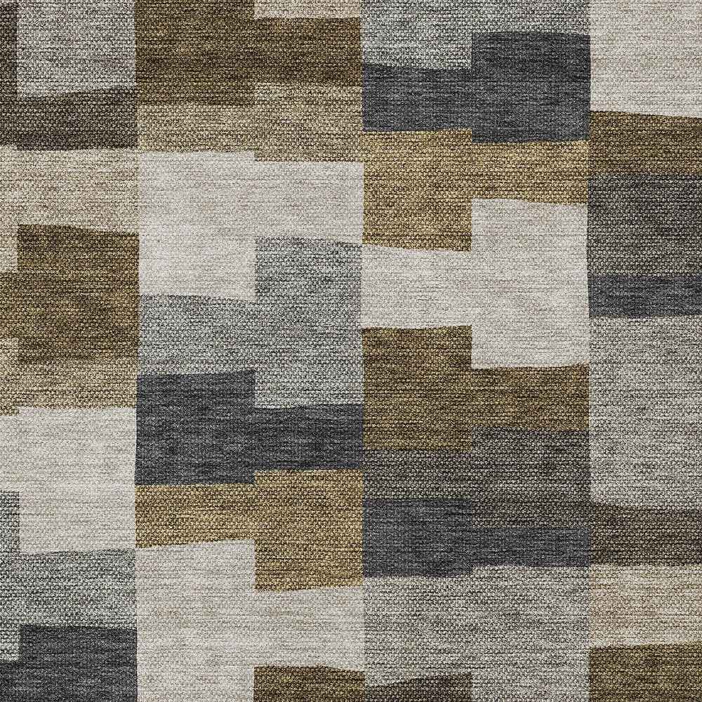 9' X 12' Brown Beige And Ivory Geometric Washable Indoor Outdoor Area Rug