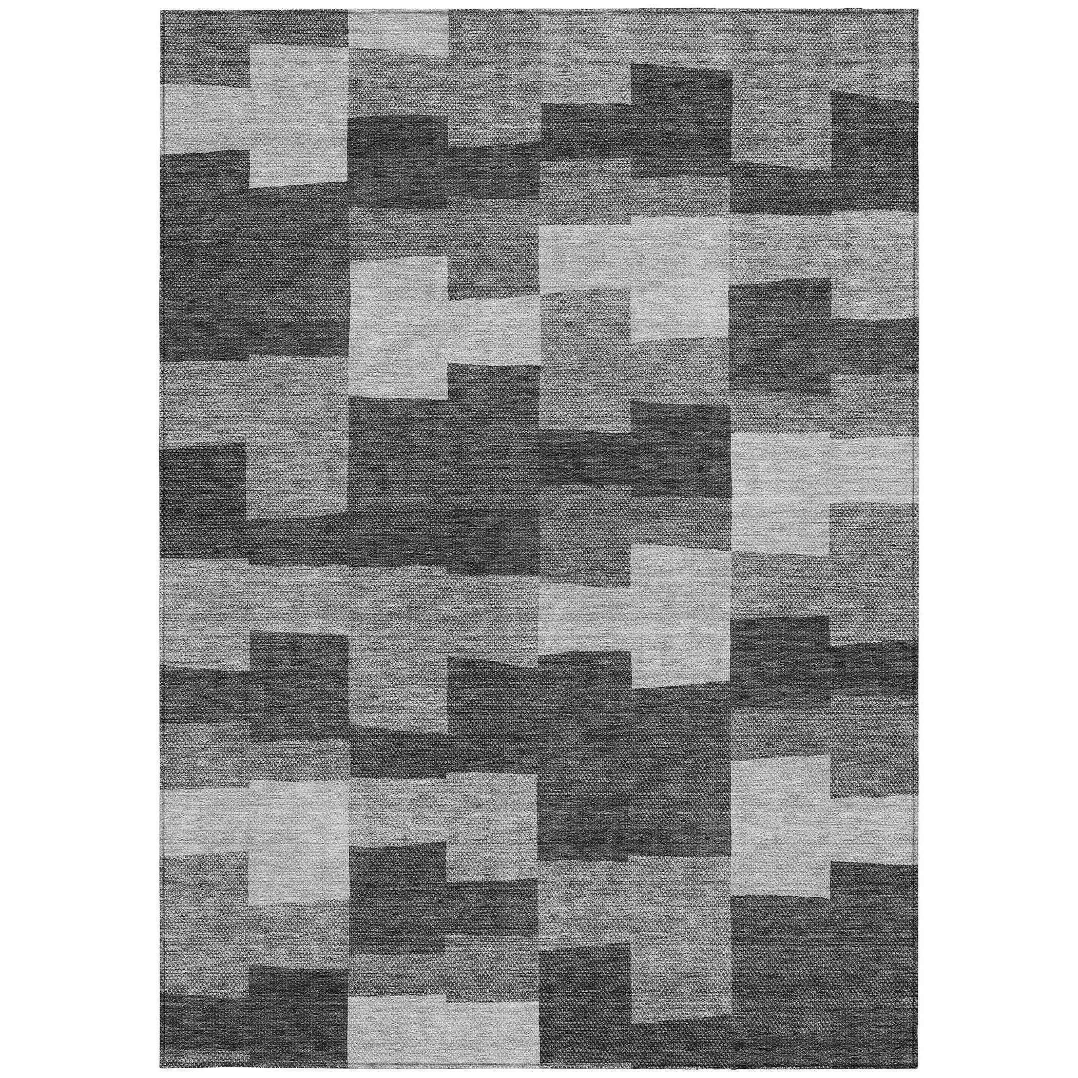 9' X 12' Gray Silver And Charcoal Geometric Washable Indoor Outdoor Area Rug