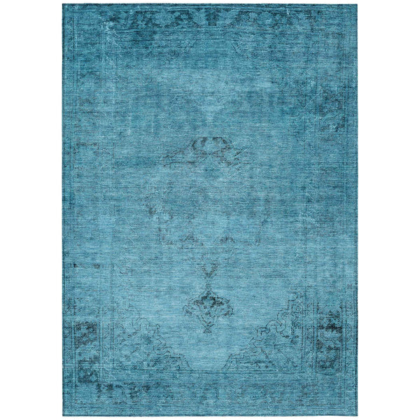 10' X 14' Denim Blue And Navy Blue Oriental Washable Indoor Outdoor Area Rug